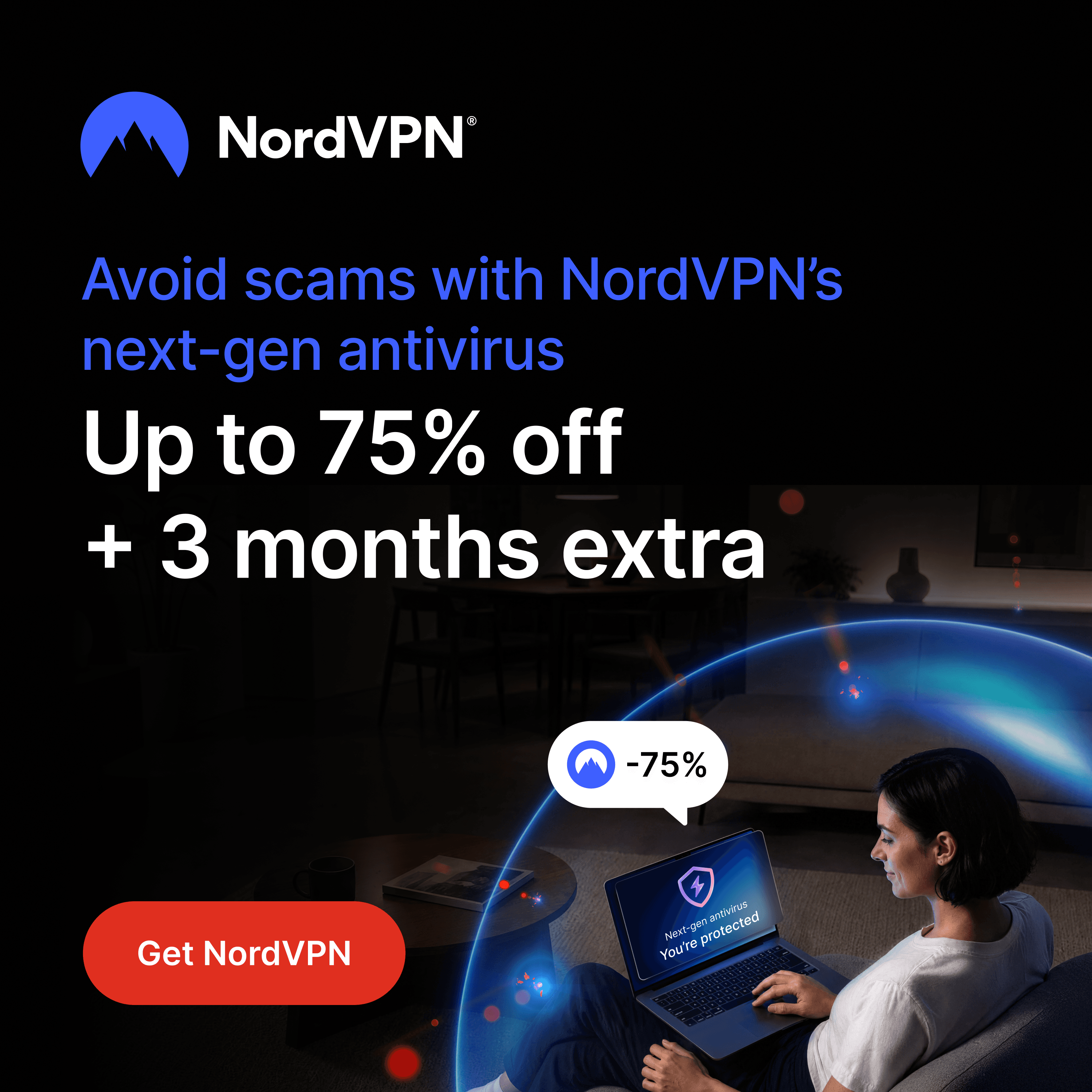 Avoid scams with NordVPN’s next-gen antivirus. Up to 75% off + 3 months extra. Get NordVPN.